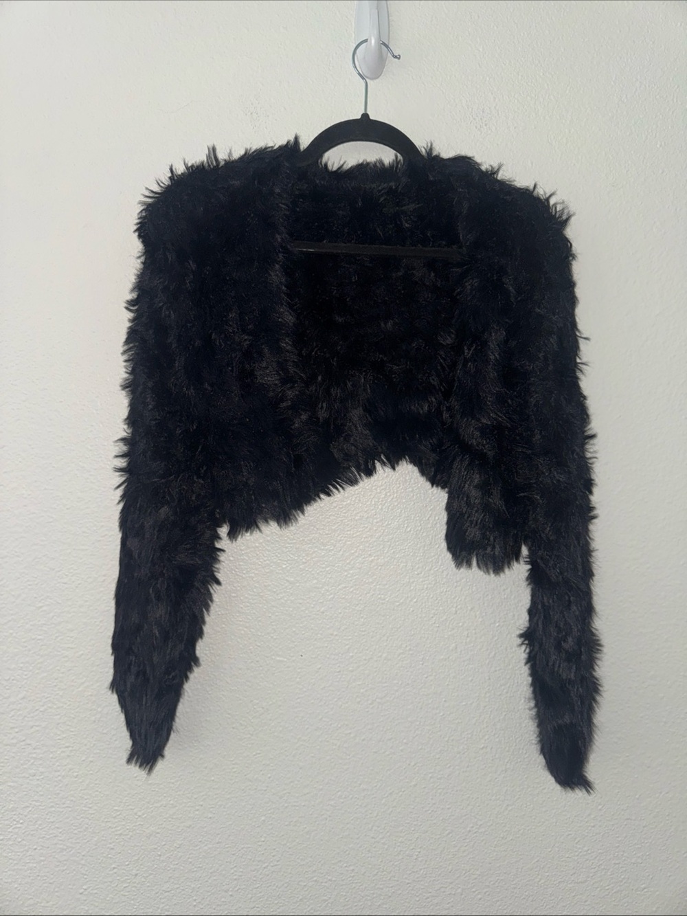 Black Faux Fur Shrug Bolero Jacket Open Front cardigan size small/medium formal